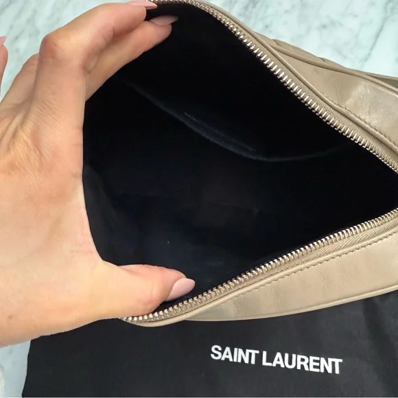 SAINT LAURENT Calfskin Matelasse Monogram Lou Camera Bag Dark Beige - Picture 12 of 15